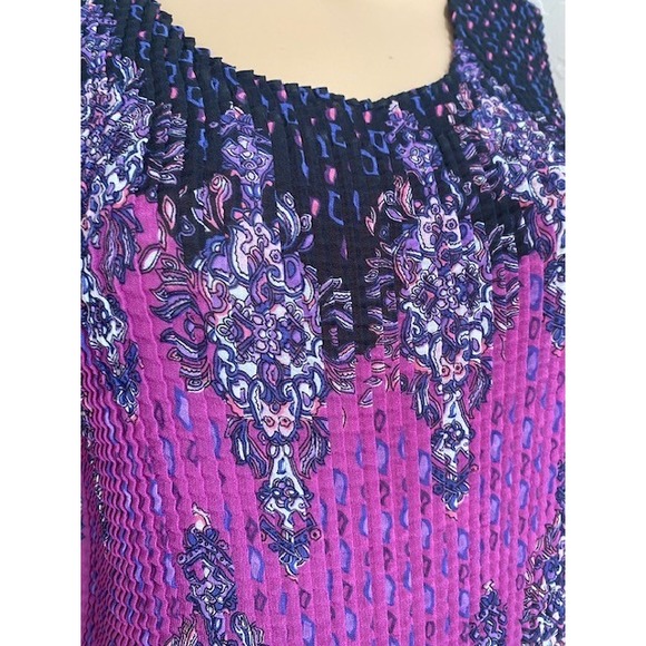 Vtg 90s Tank Top Shirt Crinkle Pleated Purple Black Paisley Textured - Picture 3 of 9
